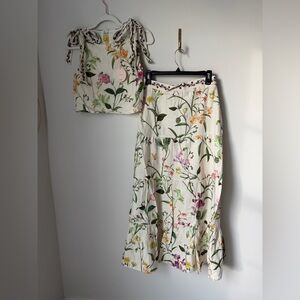 Camila Coelho Cream Floral Print Tank Top Bow Skirt Set